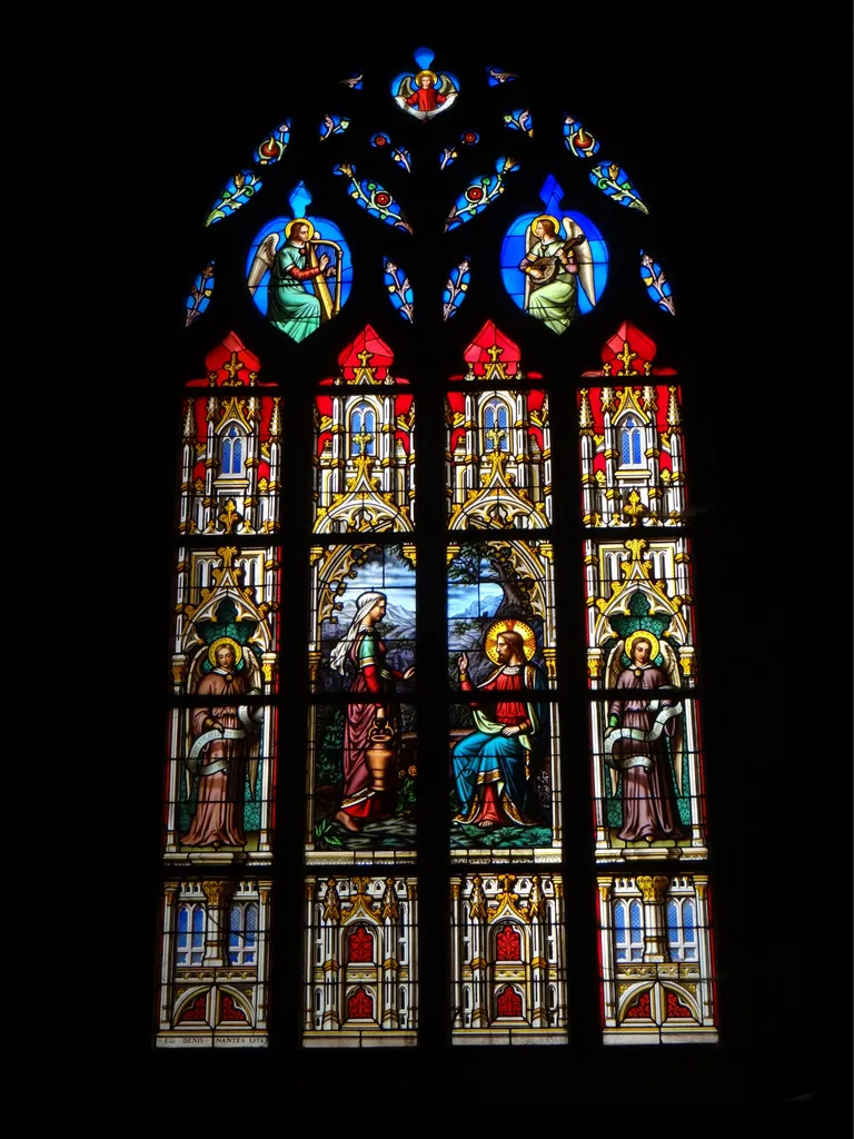 Vitrail Baie 10 : Jésus et la Samaritaine dans l'Église Saint-Malo de Dinan
